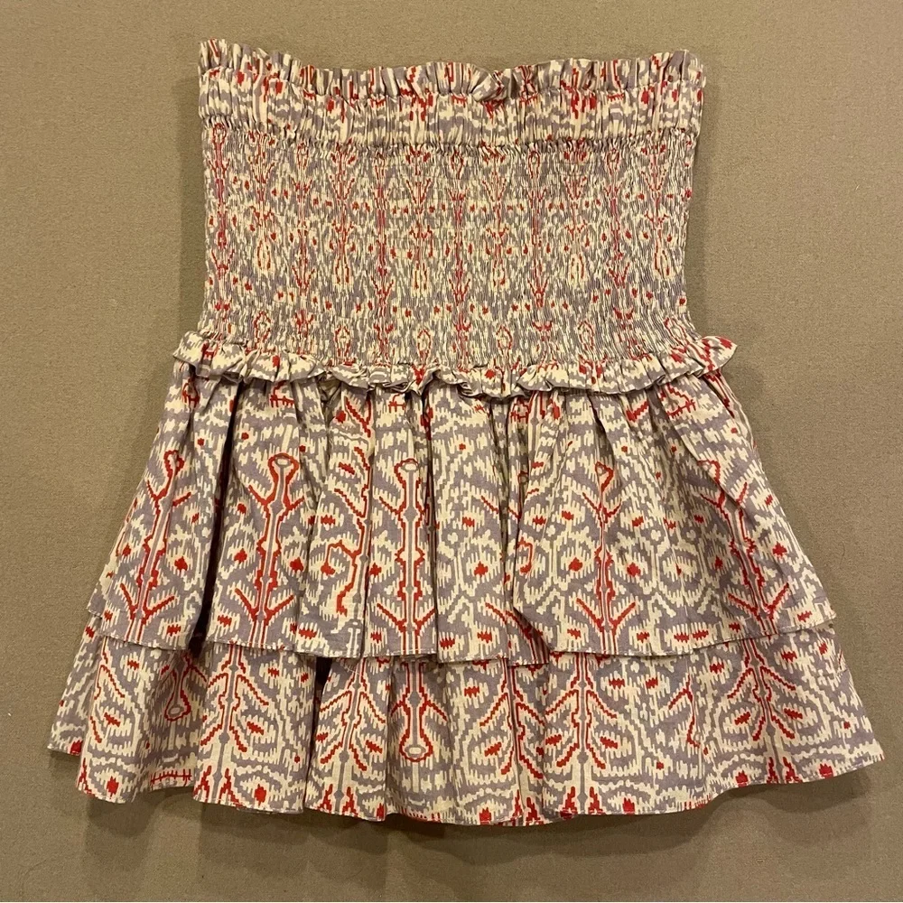 Charina Sarte Ikat Wide Smocked Waist Tiered Ruffle Cotton Mini Skirt Size Small - Picture 4 of 11